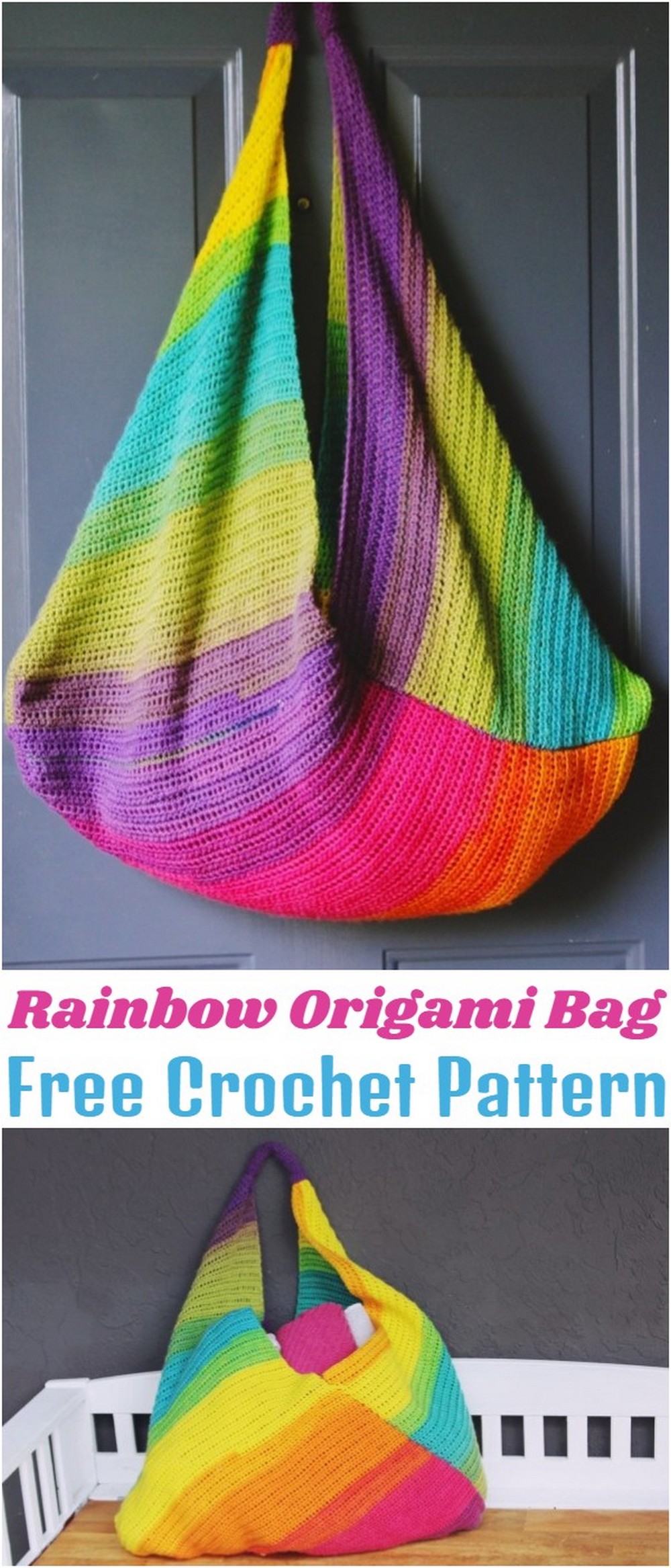 Crochet Rainbow Origami Bag