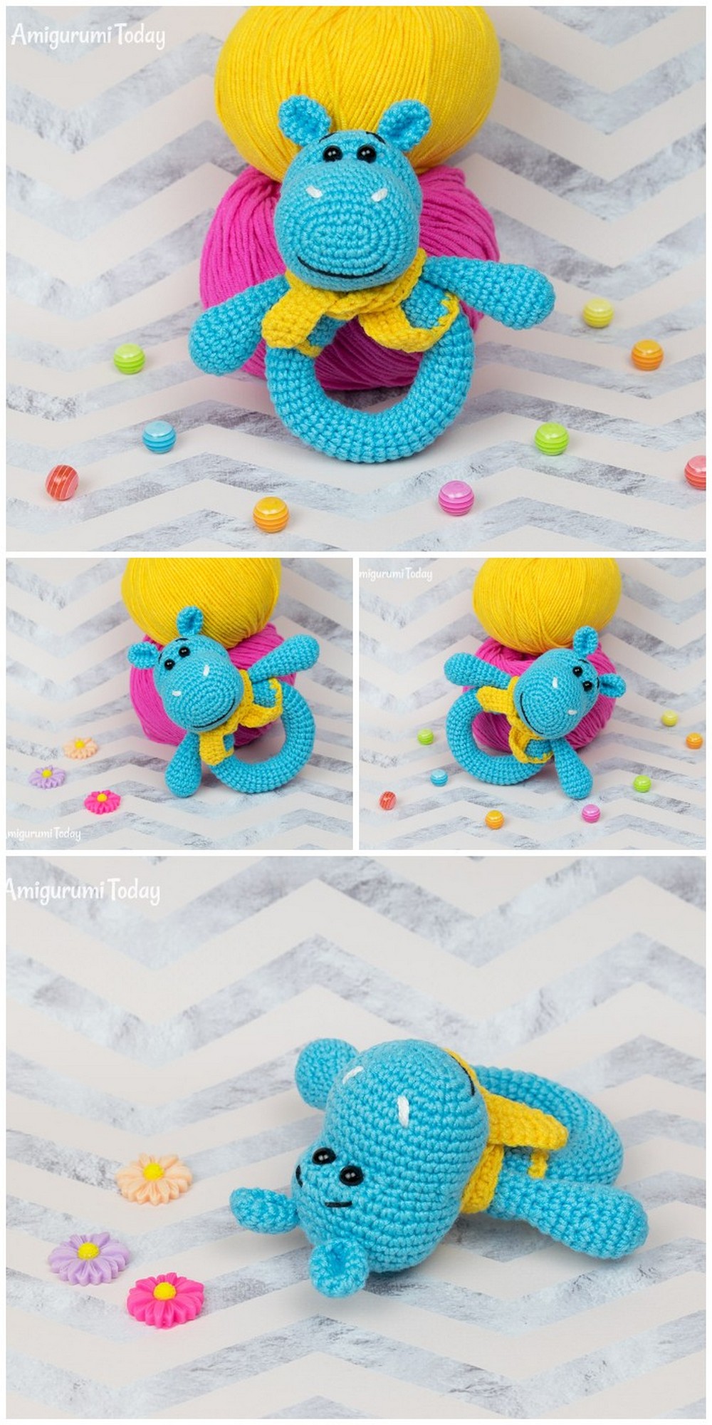 Hippo Baby Rattle Crochet Pattern